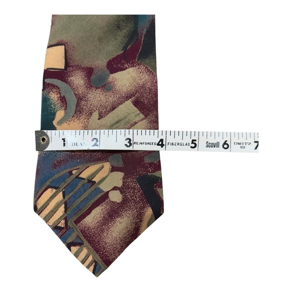 Oscar de la Renta‎ Silk Necktie Couture Collection Abstract Burgundy Teal Beige - Picture 4 of 4